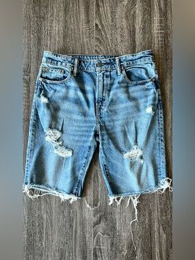American Eagle Outfitters Distressed Blue Denim Bermuda Shorts | Size 32